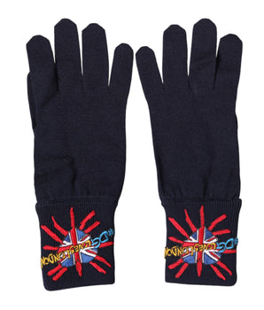 Dolce & Gabbana Blue Wool Knit #DGLovesLondon Embroidered Mitten Gloves