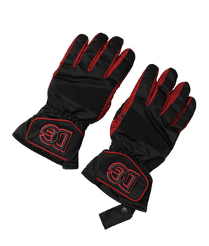 Dolce & Gabbana Black Red Nylon Wrist Length Mitten Gloves