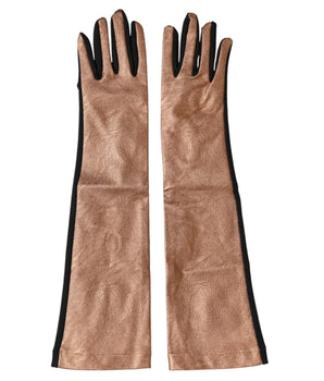 Dolce & Gabbana Brown Black Wool Elbow Length Mitten Men Gloves