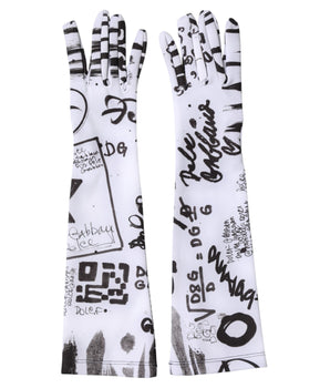 Dolce & Gabbana Black White DG Logo Elbow Length Mitten Gloves