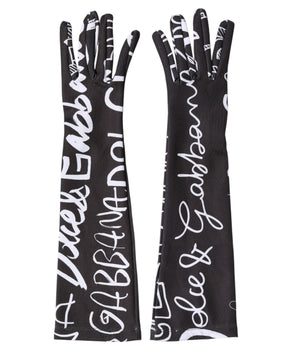 Dolce & Gabbana Black White DG Logo Elbow Length Mitten Gloves