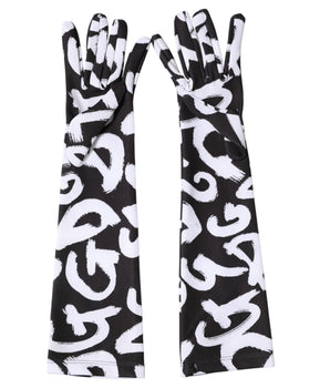 Dolce & Gabbana Black White DG Logo Elbow Length Mitten Gloves