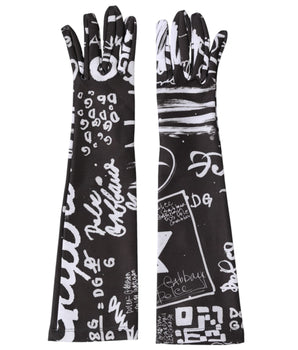 Dolce & Gabbana Black White DG Logo Elbow Length Mitten Gloves