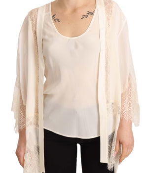 Twinset Off White Tank Lace Trim Cardigan Women's Blouse Tops