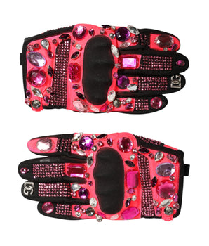 Dolce & Gabbana Black Pink Crystal Wrist Length Mitten Gloves