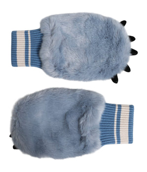 Dolce & Gabbana Blue Acrylic Knitted Fur Wrist Mitten Gloves