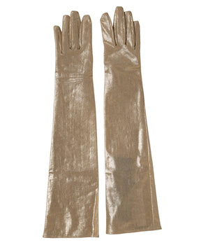 Dolce & Gabbana Beige Nylon Long Elbow Length Mitten Gloves