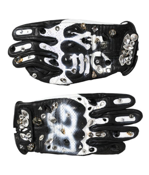 Dolce & Gabbana Gloves Black White Crystal Wrist Length Mitten  Gloves