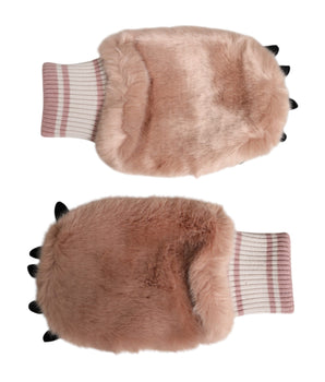 Dolce & Gabbana Brown Acrylic Knitted Fur Wrist Mitten Gloves