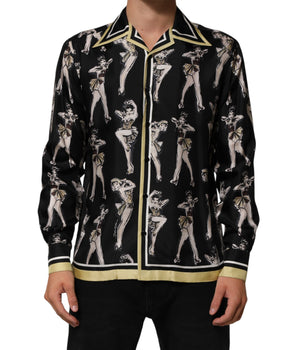 Dolce & Gabbana Black Silk Pin Up Printed Button Down Shirt