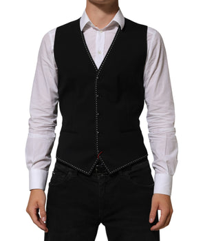 Dolce &amp; Gabbana Black Wool Dress Formal Men Waistcoat Vest
