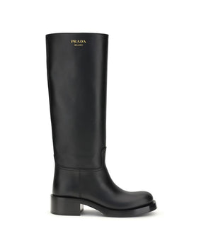 Prada Black Calf Leather Bos Taurus High Heel Boots