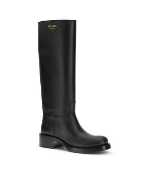 Prada Black Calf Leather Bos Taurus High Heel Boots