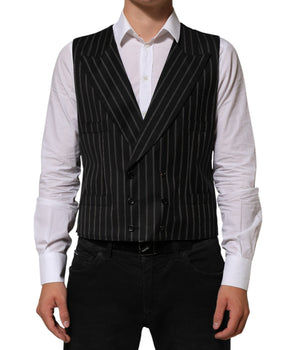 Dolce & Gabbana Black Stripes Wool Dress Men Waistcoat Vest