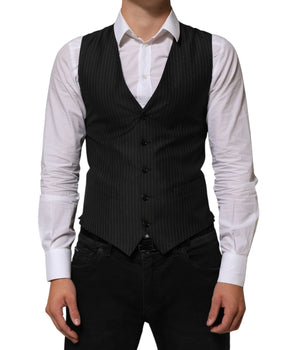 Dolce & Gabbana Black Wool Men Dress Formal Waistcoat Vest