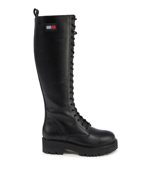 Tommy Hilfiger Black Leather Lace-Up Boots