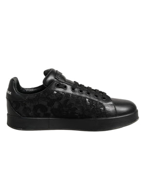 Dolce & Gabbana Black Floral Lace Low Top Sneaker Shoes