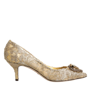 Dolce & Gabbana Gold Taormina Lace DEVOTION Pumps Shoes