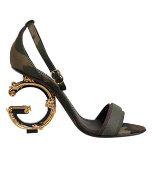 Dolce & Gabbana Multicolor DG Logo Heels Camouflage Sandals Shoes