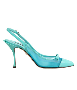 Dolce &amp; Gabbana blue leather mesh slingback shoes