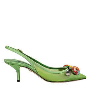 Dolce & Gabbana Green Embellished Heels Slingbacks Shoes