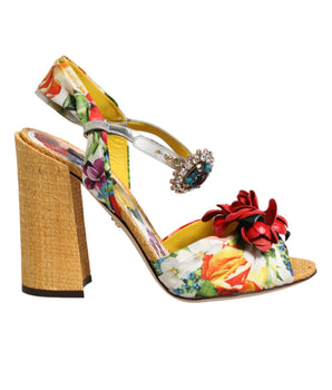 Dolce & Gabbana Multicolor Floral Crystal Embellished Sandals Shoes