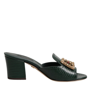Dolce & Gabbana Green DG Amore Heel Slides Sandals Shoes