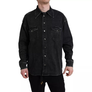 Dolce & Gabbana Black Cotton Long Sleeve Denim Casual Shirt