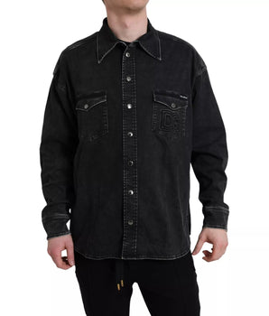 Dolce & Gabbana Black Cotton Long Sleeve Denim Casual Shirt
