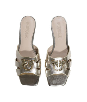 PINKO Gold Leather Flat Sandals