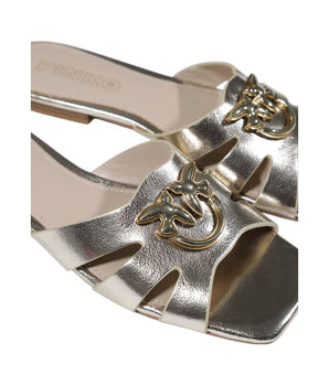 PINKO Gold Leather Flat Sandals