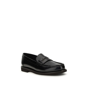 Brunello Cucinelli Black Leather Slip-On Loafers