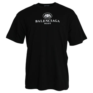 Balenciaga Black Cotton Logo Print Crew Neck Short Sleeves T-shirt
