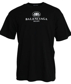 Balenciaga Black Cotton Logo Print Crew Neck Short Sleeves T-shirt