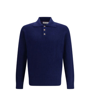 Brunello Cucinelli Blue Cashmere Polo Shirt