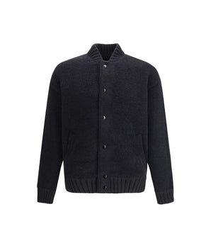 Laneus Black Merino Wool Bomber