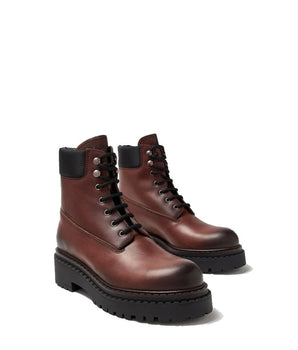 Prada Brown Calfskin Lace-Up Boots