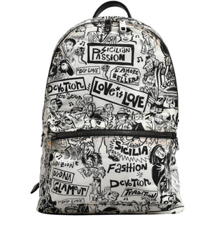 Dolce & Gabbana Black White Graffiti Print School Backpack Men Borse Bag