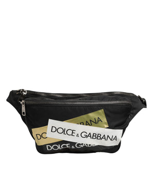 Dolce & Gabbana Black Logo Tape Print Waist Fanny Pack Men's Borse Bag