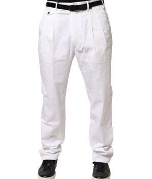 Lardini White Cotton Stretch Tapered Mid Waist Chino Pants