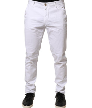 AGLINI White Skinny Fit Mid Waist Men Chino Trouser Pants
