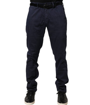 Jeckerson Blue Cotton Stretch Straight Fit Men Chino Trouser Pants
