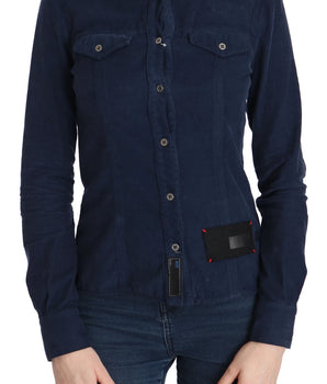 Acht Cotton Blue Corduroy Long Sleeves Shirt Top Blouse