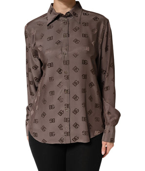 Dolce & Gabbana Brown Collared Long Sleeves Logo Shirt Top