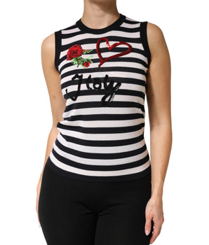Dolce & Gabbana Black White Cashmere Silk Sleeveless Top