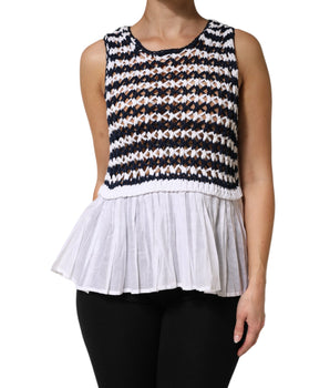 Dondup White Black Knitted Round Neck Sleeveless Tank Top