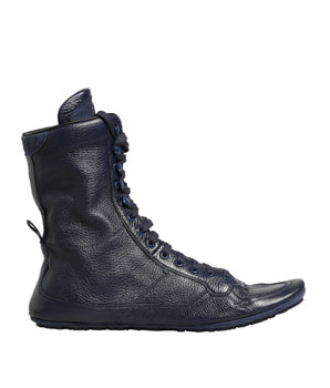 Dolce & Gabbana Dark Blue Deer Leather Mid Calf Boots Shoes