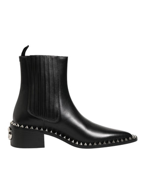 Dolce & Gabbana Black Studded Chelsea Short Ankle Boots Shoes