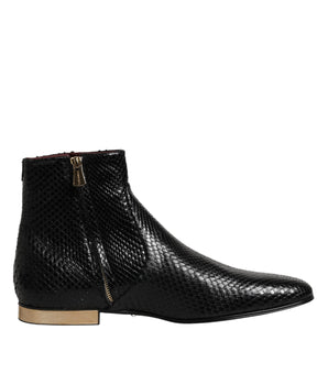 Dolce & Gabbana Black Leather Chelsea Short Ankle Boots  Shoes