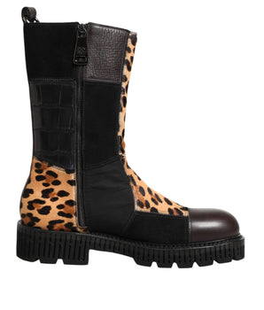 Dolce & Gabbana Multicolor Leopard Mid Calf Boots Shoes
